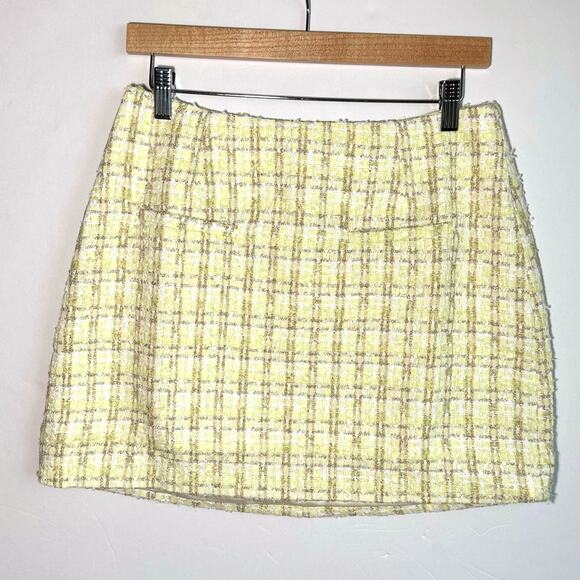 Rumored Coco Mini Skirt Yellow Shimmer Tweed Size 10 NWT Preppy Parisian - Picture 1 of 9